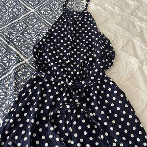 Navy Polka Dot Sleeveless Dress